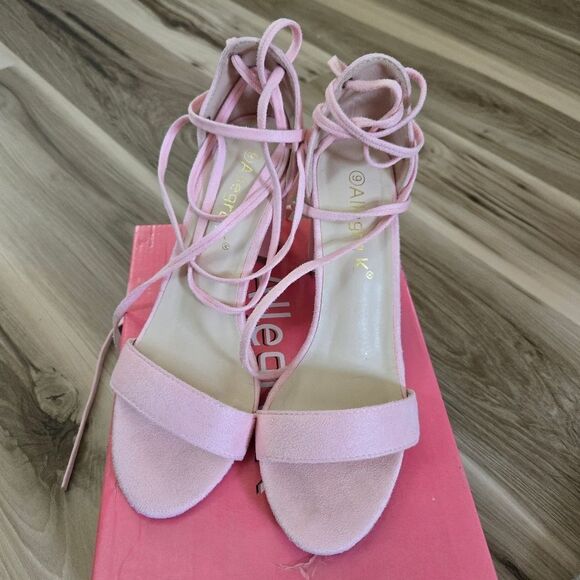 Allegra K Pink Suede Open Toe Block Style Strappy Heels Women's Size 9 - Picture 3 of 11